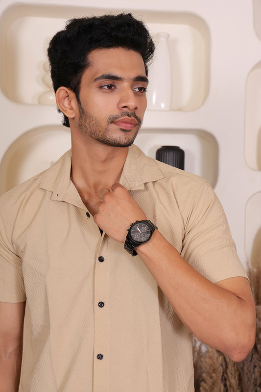 Men's Casual Half Sleeve Shirt- Light Brown | SHS-136