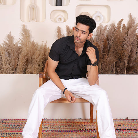 Men's Casual Printed Half Sleeve Shirt – Black | SHS-144