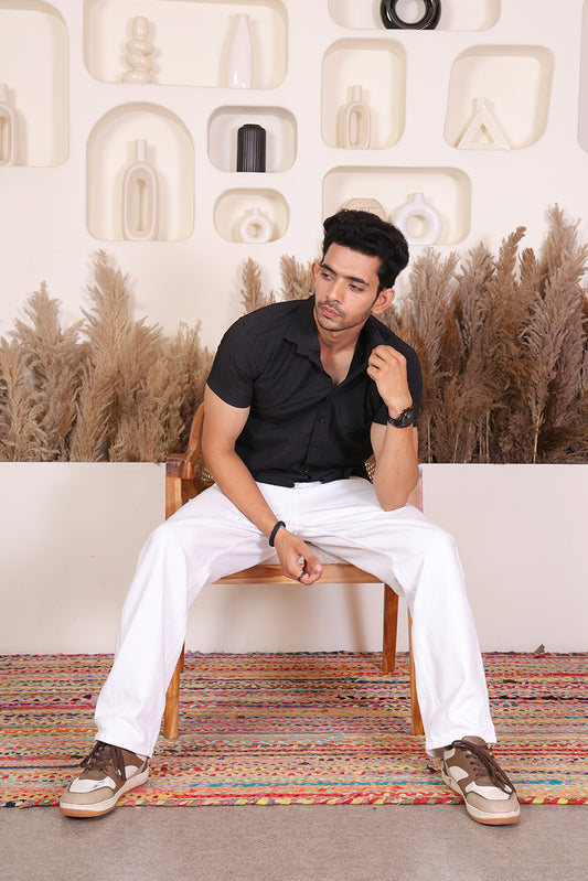 Men's Casual Printed Half Sleeve Shirt – Black | SHS-144