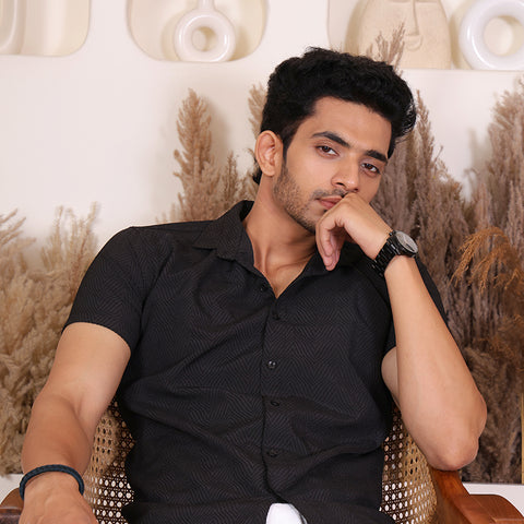 Men's Casual Printed Half Sleeve Shirt – Black | SHS-144