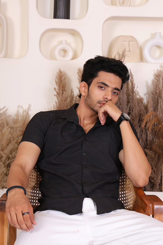 Men's Casual Printed Half Sleeve Shirt – Black | SHS-144