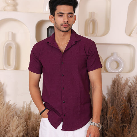 Men's Casual Half Sleeve Shirt - Maroon | SHS-145