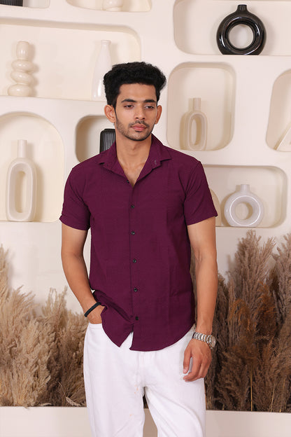 Men's Casual Half Sleeve Shirt - Maroon | SHS-145