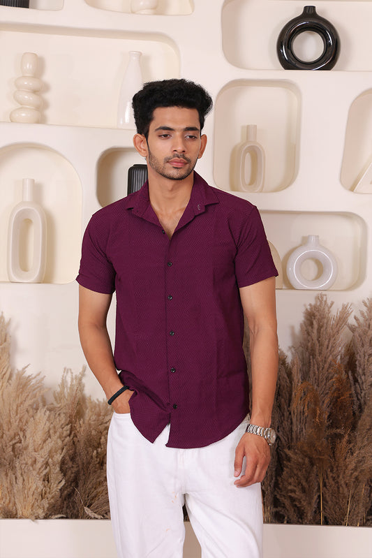 Men's Casual Half Sleeve Shirt - Maroon | SHS-145