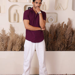 Men's Casual Half Sleeve Shirt - Maroon | SHS-145