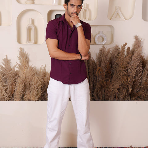 Men's Casual Half Sleeve Shirt - Maroon | SHS-145