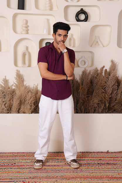 Men's Casual Half Sleeve Shirt - Maroon | SHS-145