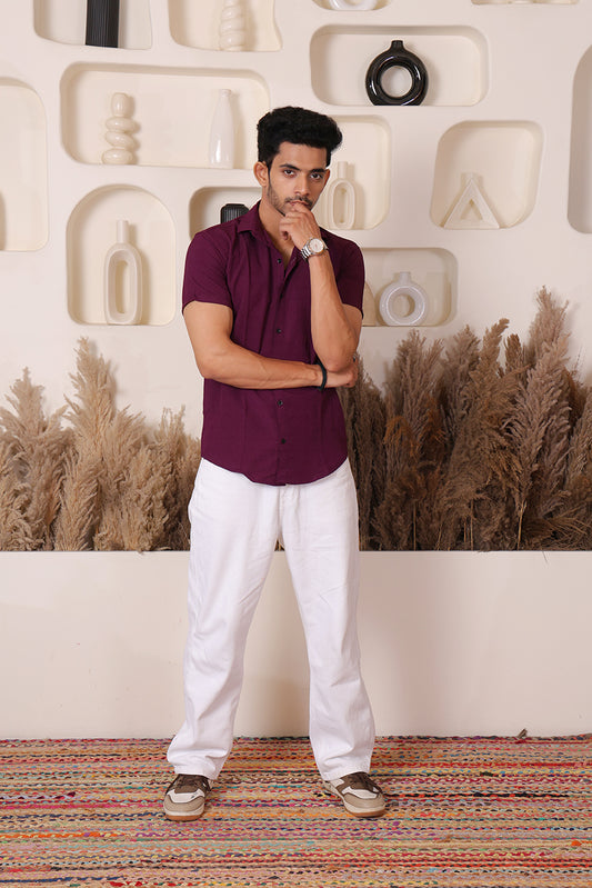 Men's Casual Half Sleeve Shirt - Maroon | SHS-145