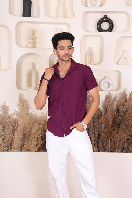 Men's Casual Half Sleeve Shirt - Maroon | SHS-145