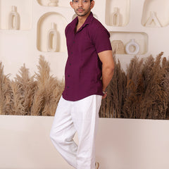 Men's Casual Half Sleeve Shirt - Maroon | SHS-145