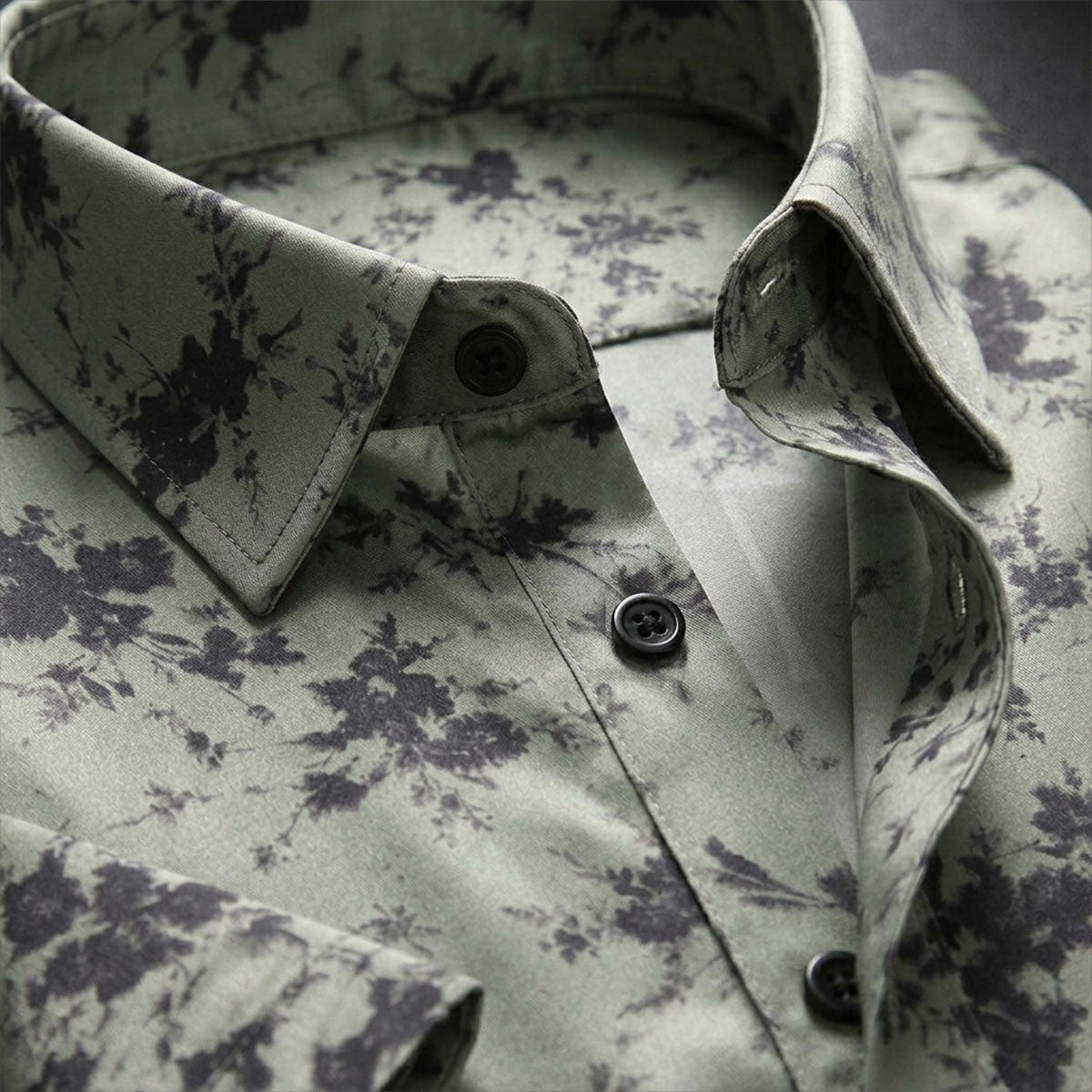 Green Shirt with Black Floral Print Half Sleeve Shirt (SKU-502)