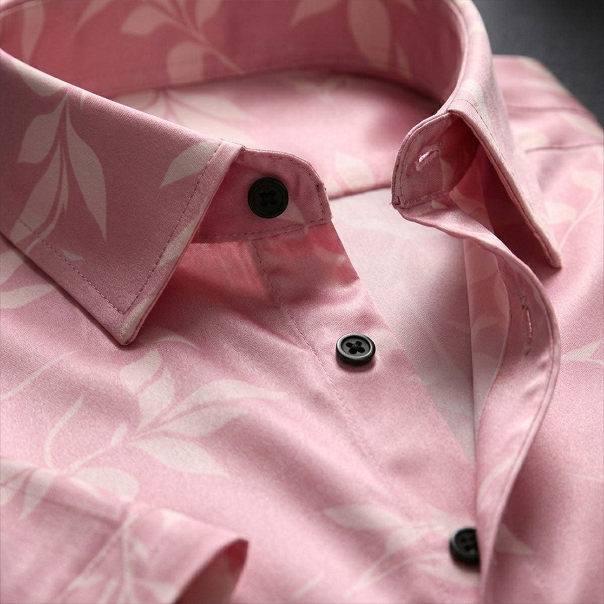Pink Shirt with Leaf Print Half Sleeve Shirt (SKU-501)