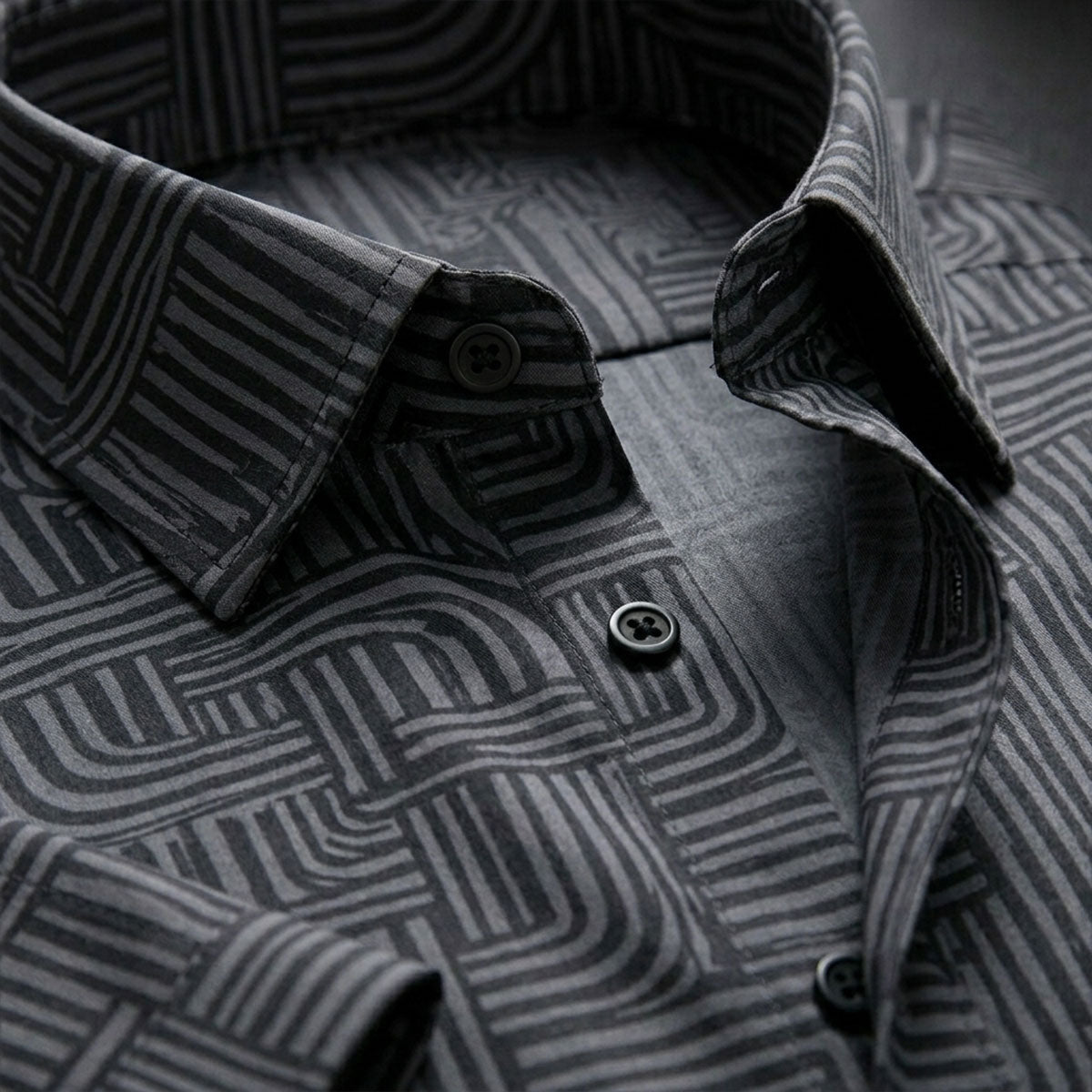 Black Shirt with Maze Print Half Sleeve Shirt (SKU-511)
