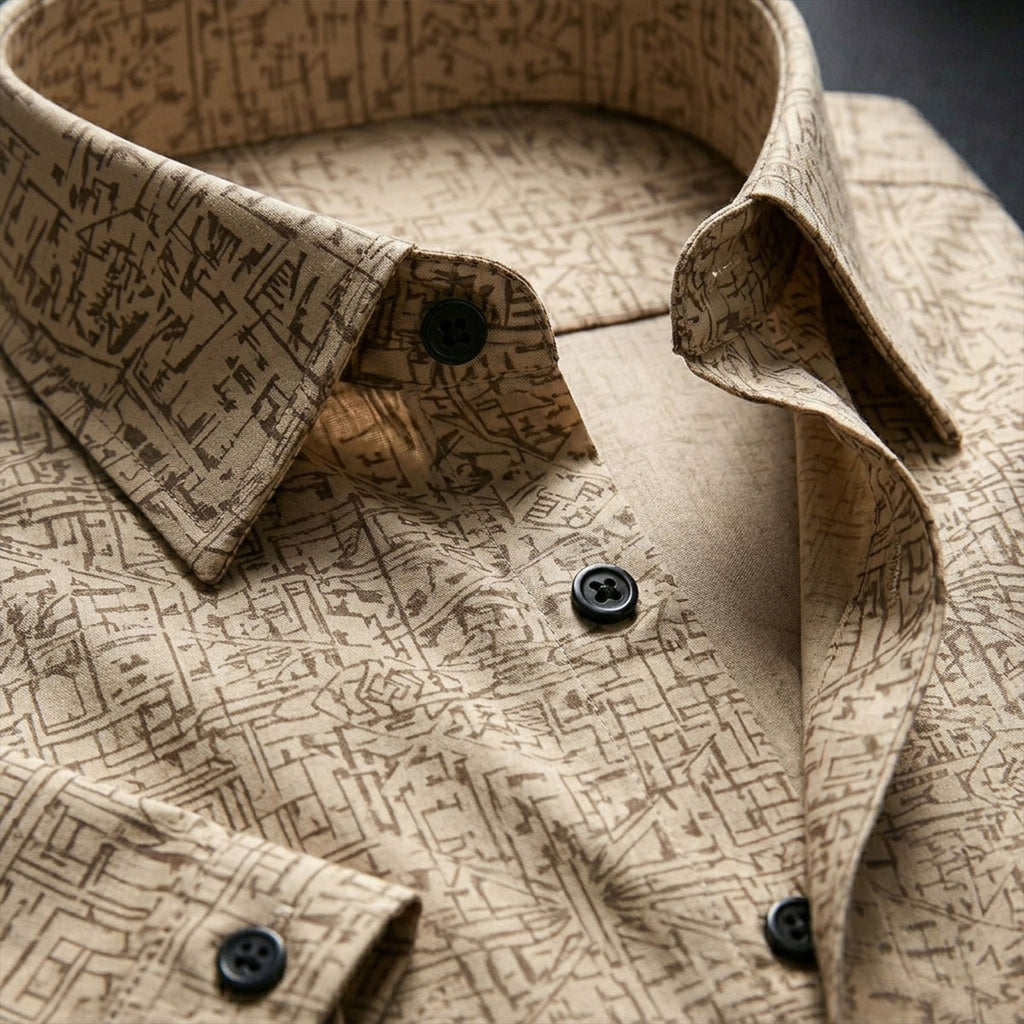 Beige Yellowish Printed Half Sleeve Shirt (SKU-504)
