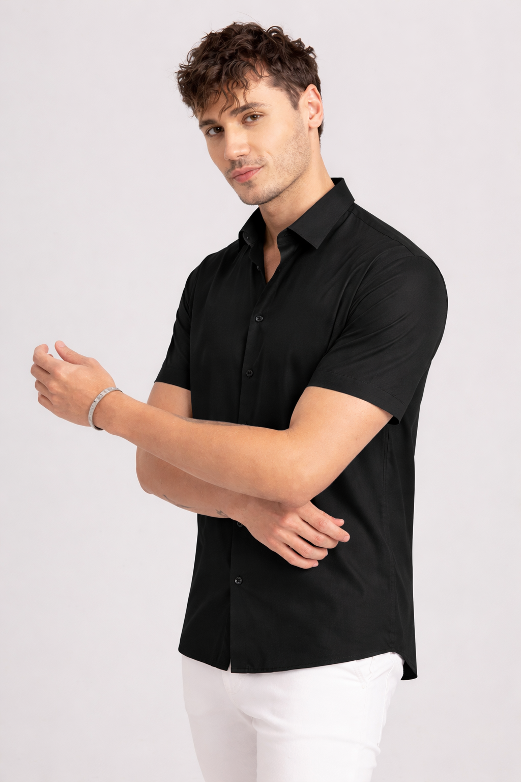 Plain Black Shirt Half Sleeve Shirt (SKU-517)