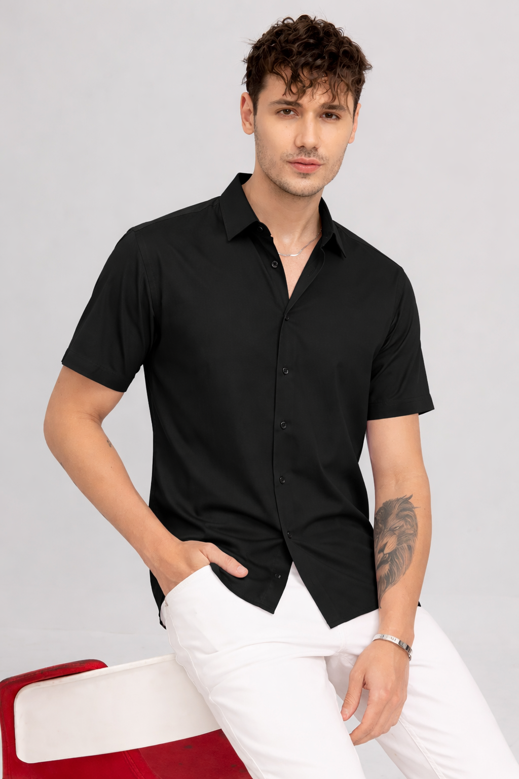 Plain Black Shirt Half Sleeve Shirt (SKU-517)