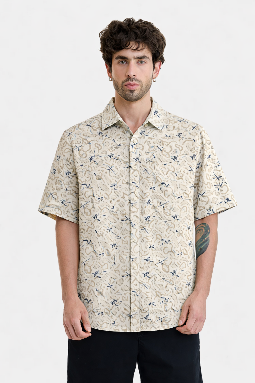 White and Beige Printed Half Sleeve Shirt (SKU-506)