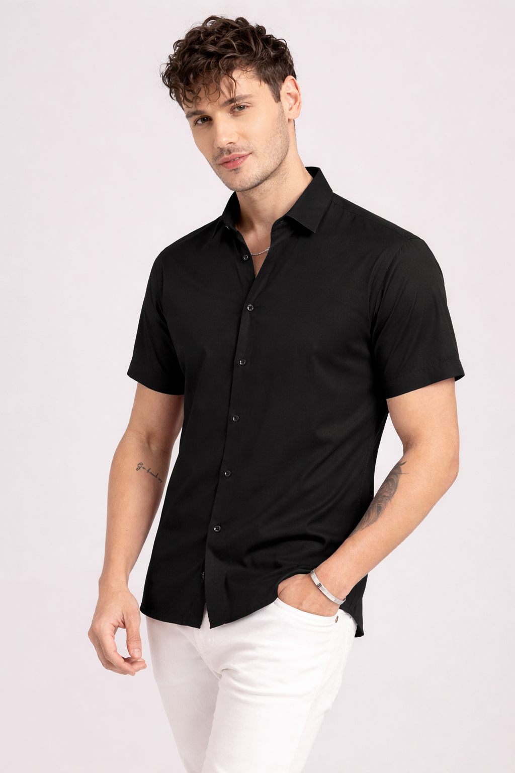 Plain Black Shirt Half Sleeve Shirt (SKU-517)