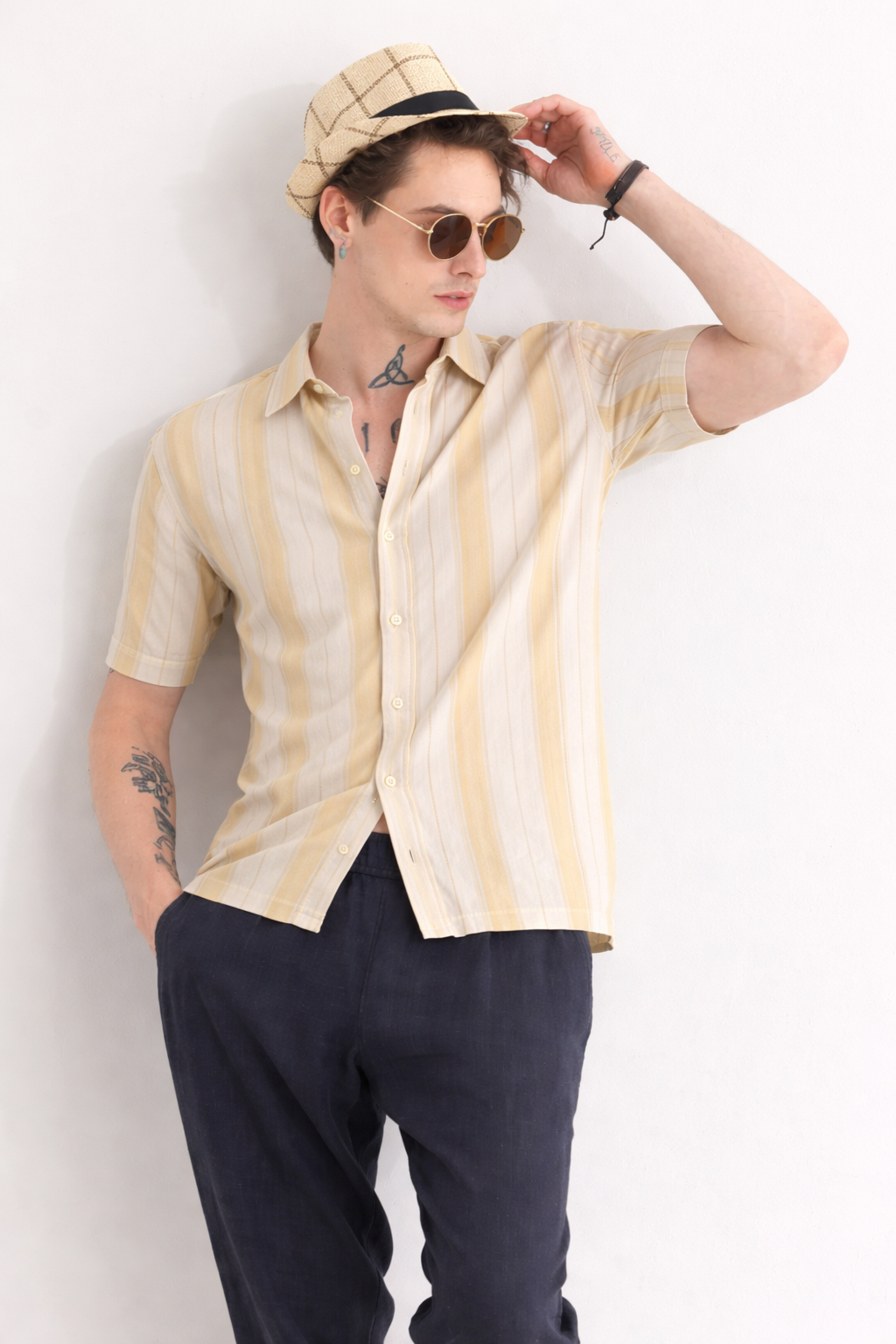 Light Orange and white Half Sleeve Shirt (173 HF)