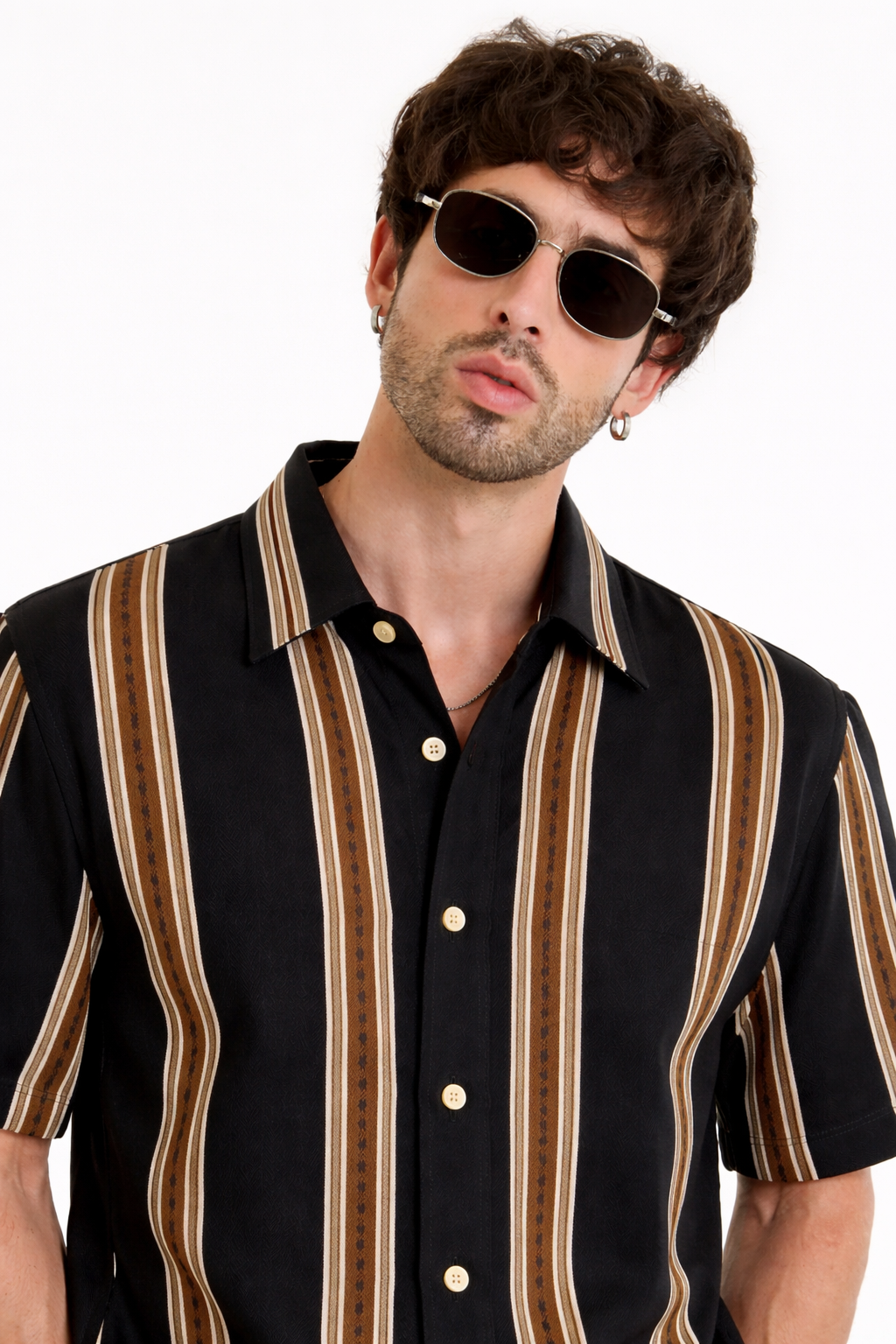 Brown Shirt with Strip Half Sleeve Shirt (SKU-512)