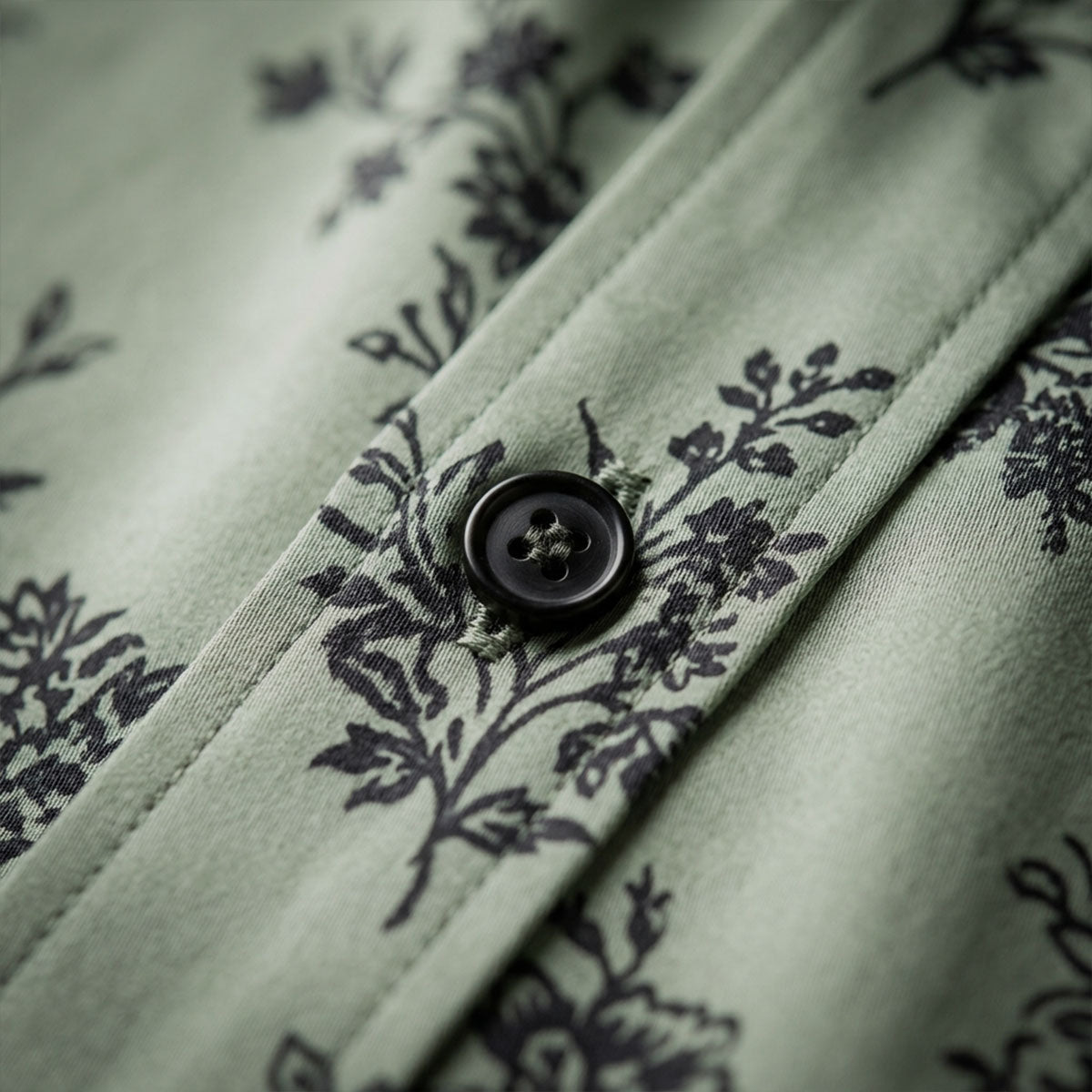 Green Shirt with Black Floral Print Half Sleeve Shirt (SKU-502)