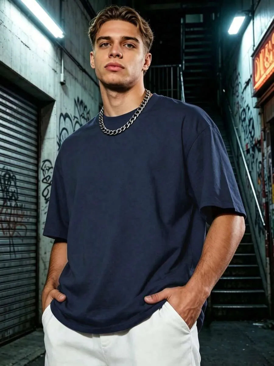 Navy Blue Plain Oversized T-Shirt