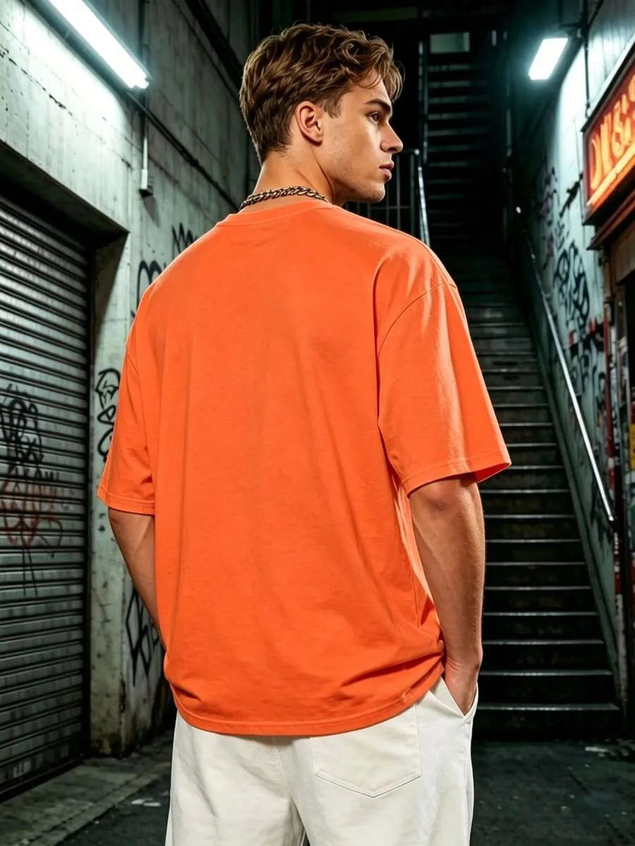 Orange Plain Oversized T-Shirt