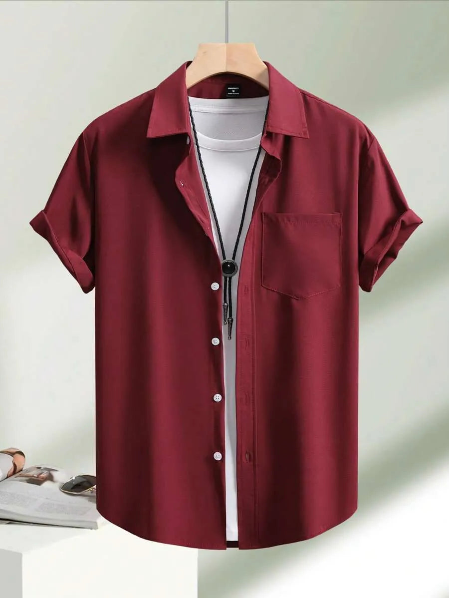 Burgundy Plain Half Sleeve Shirt
