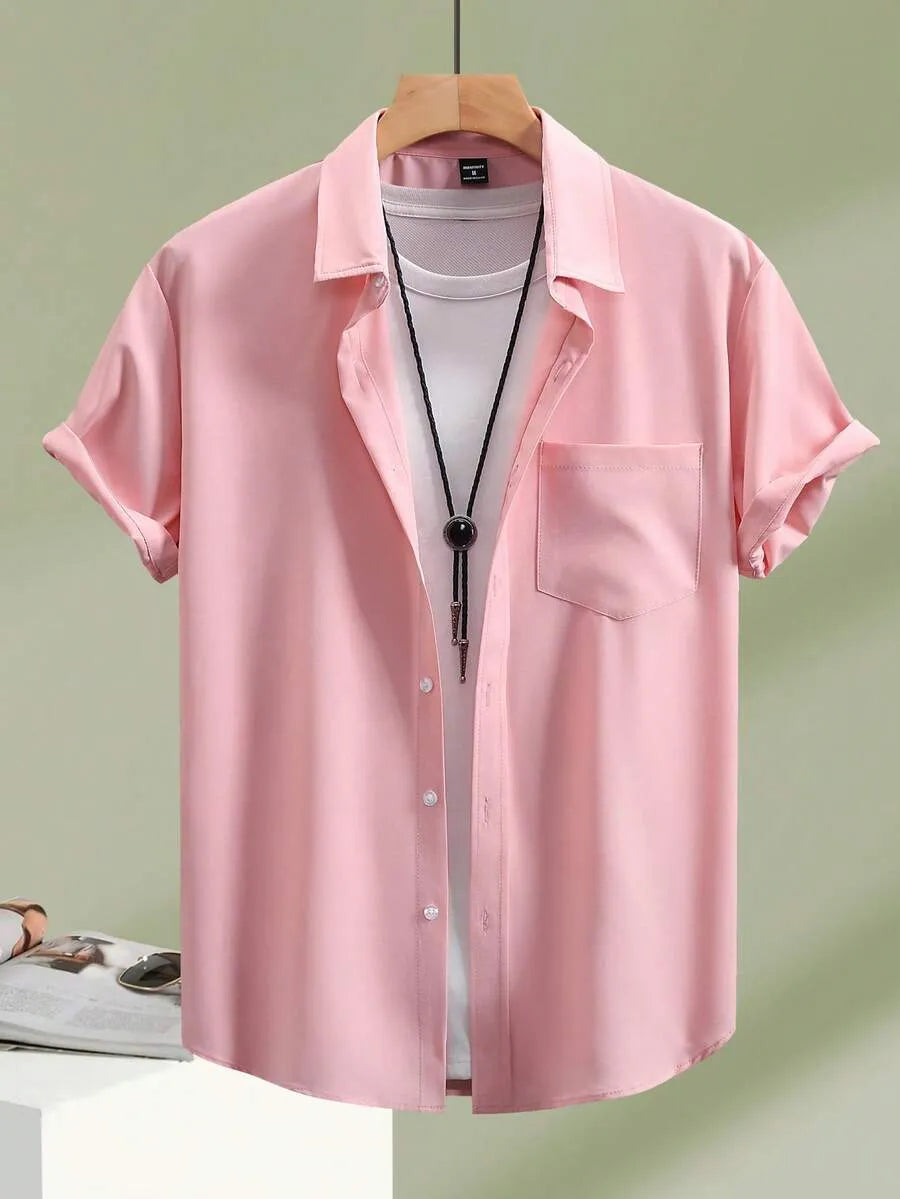 Coral Pink Plain Half Sleeve Shirt