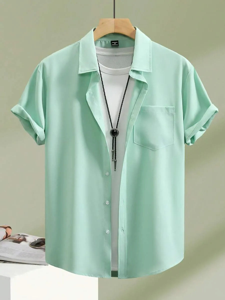 Mint Green Plain Half Sleeve Shirt