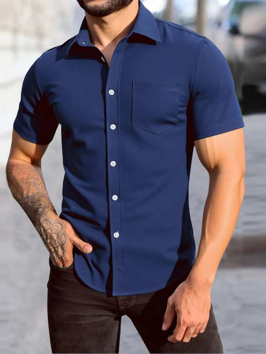 Navy Blue Plain Half Sleeve Shirt
