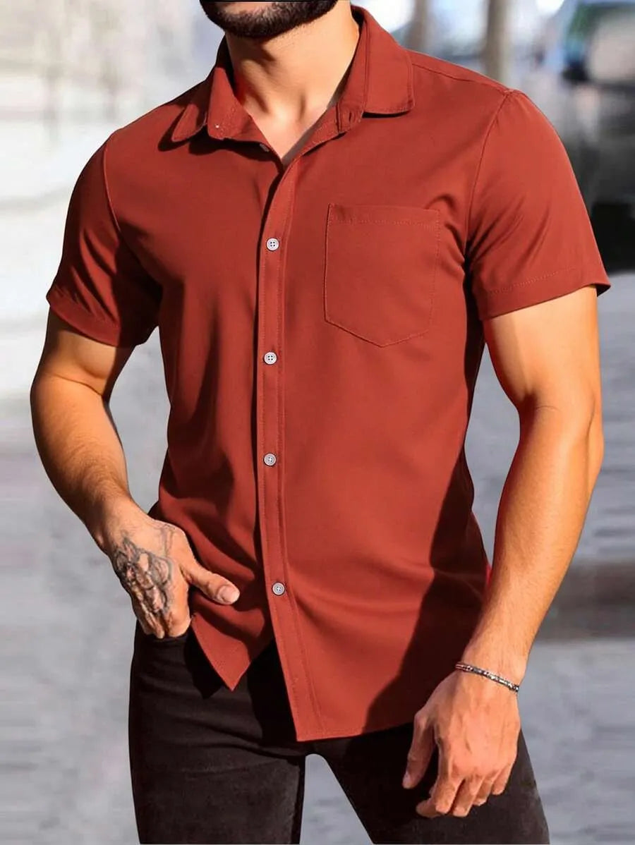 Burnt Orange Plain Half Sleeve Shirt