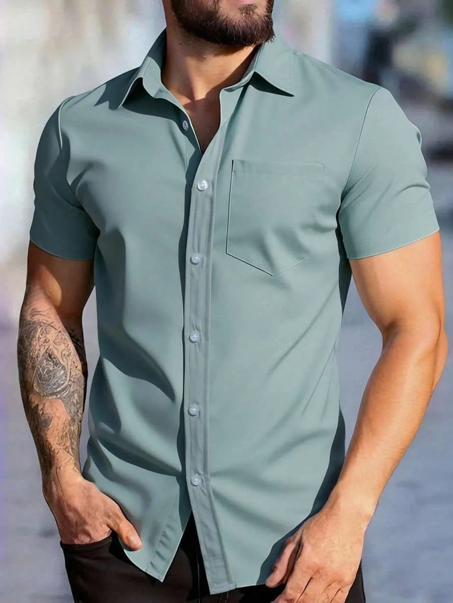 Gray Green Plain Half Sleeve Shirt