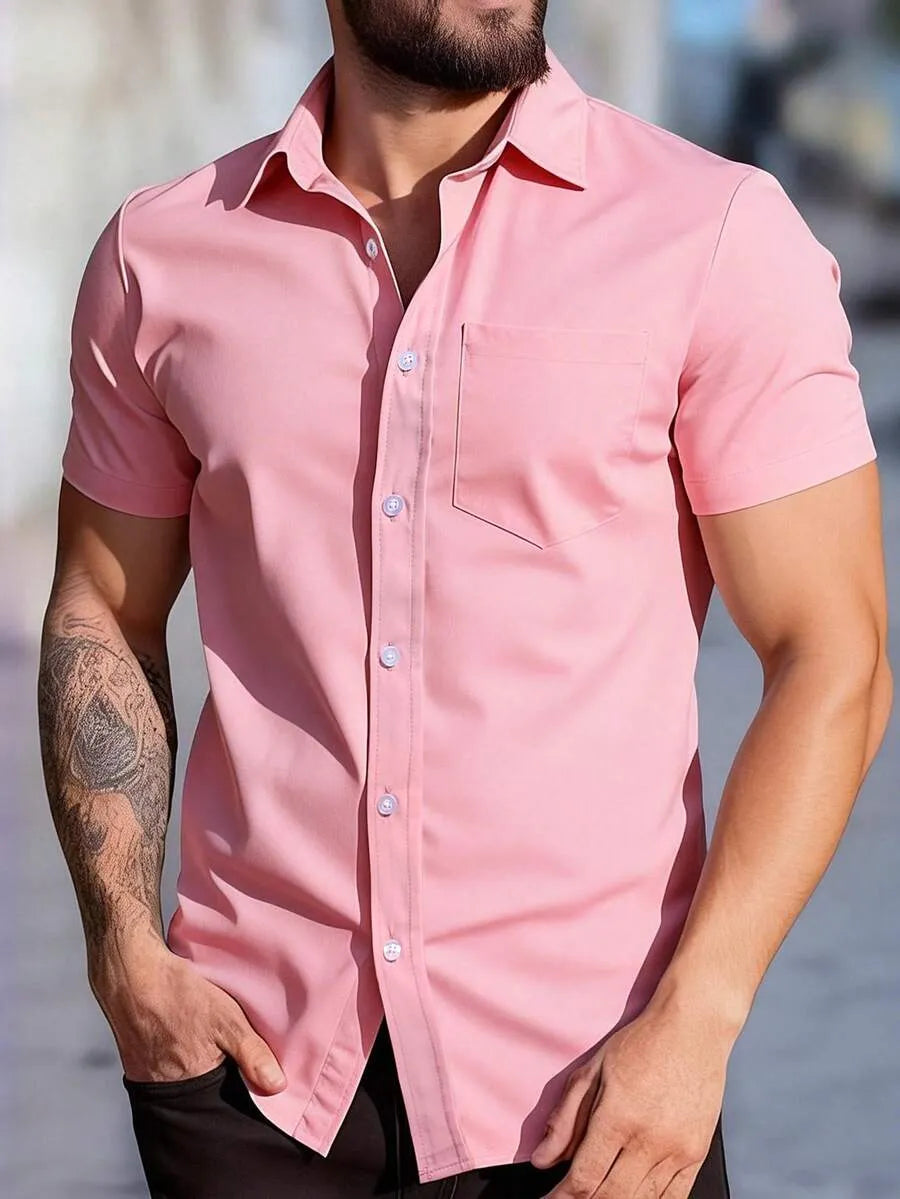 Coral Pink Plain Half Sleeve Shirt