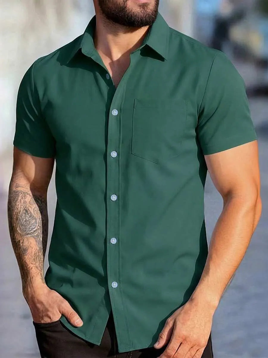 Dark Green Plain Half Sleeve Shirt