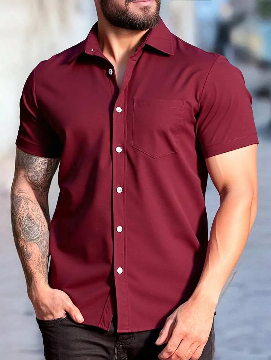 Burgundy Plain Half Sleeve Shirt