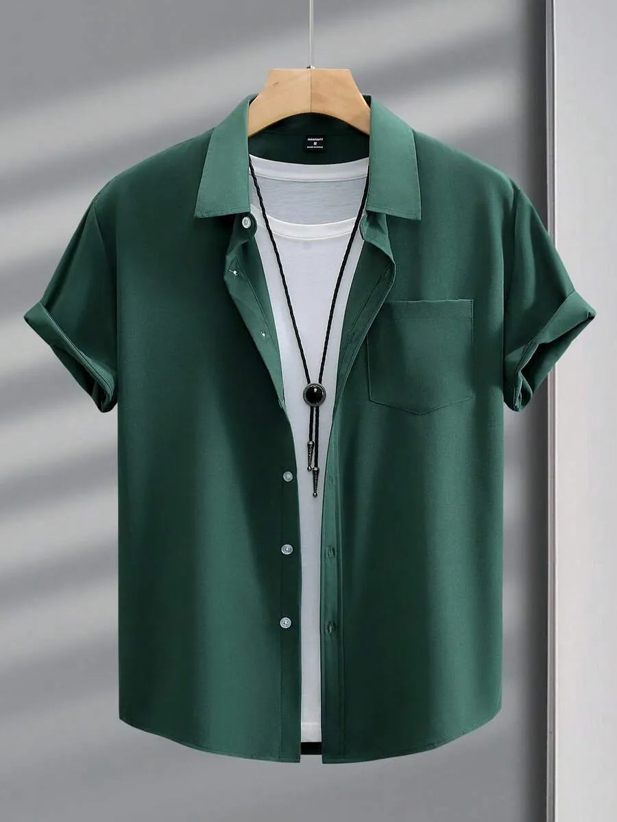 Dark Green Plain Half Sleeve Shirt