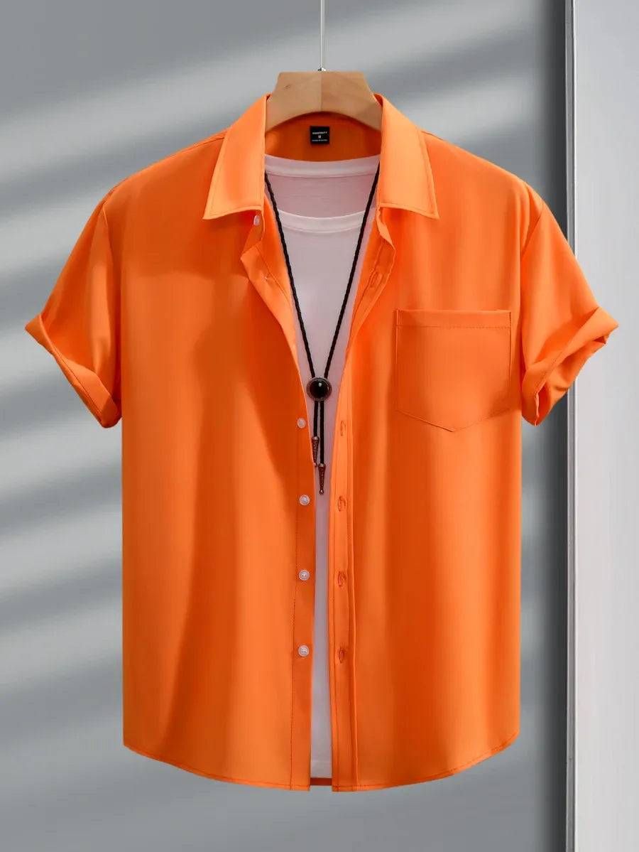 Orange Plain Half Sleeve Shirt