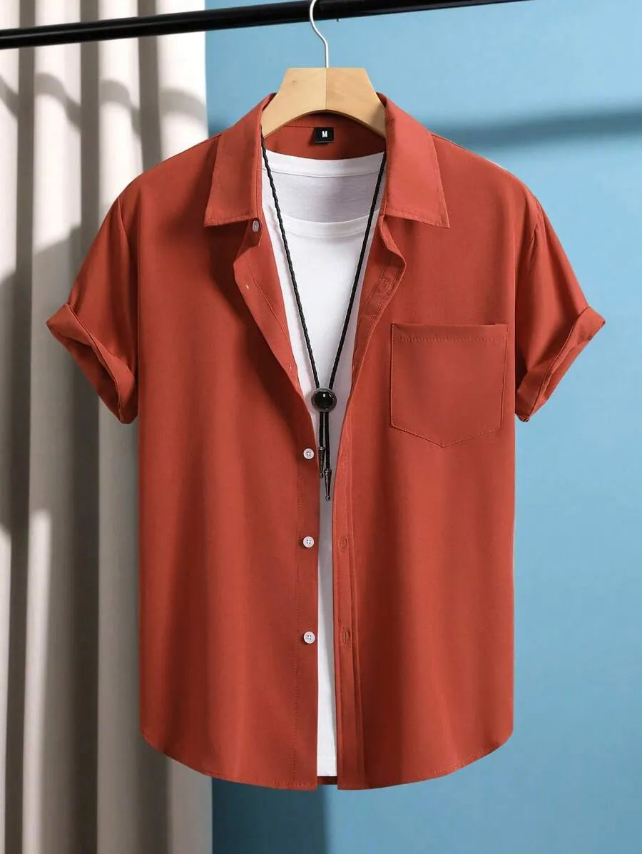 Burnt Orange Plain Half Sleeve Shirt