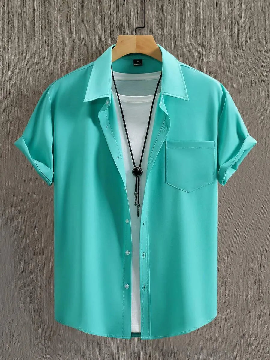 Mint Blue Plain Half Sleeve Shirt