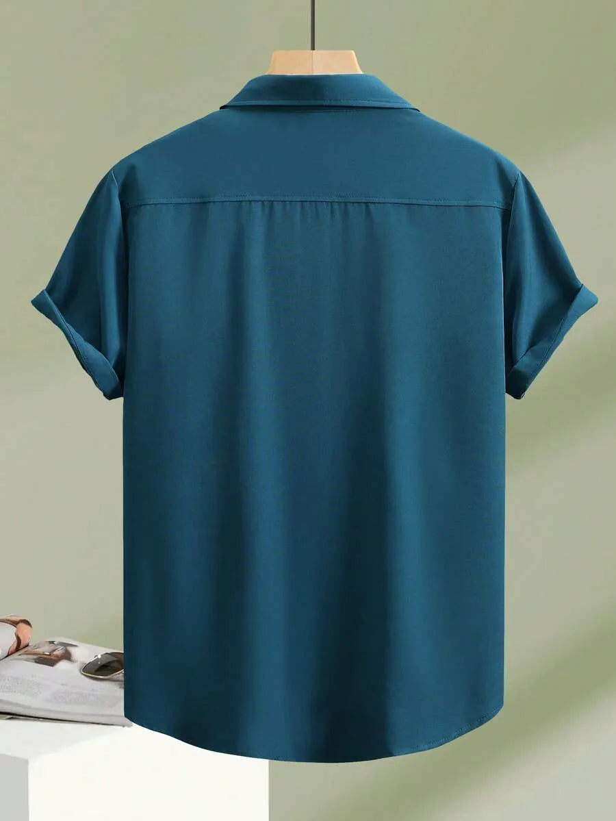 Peacock Blue Plain Half Sleeve Shirt