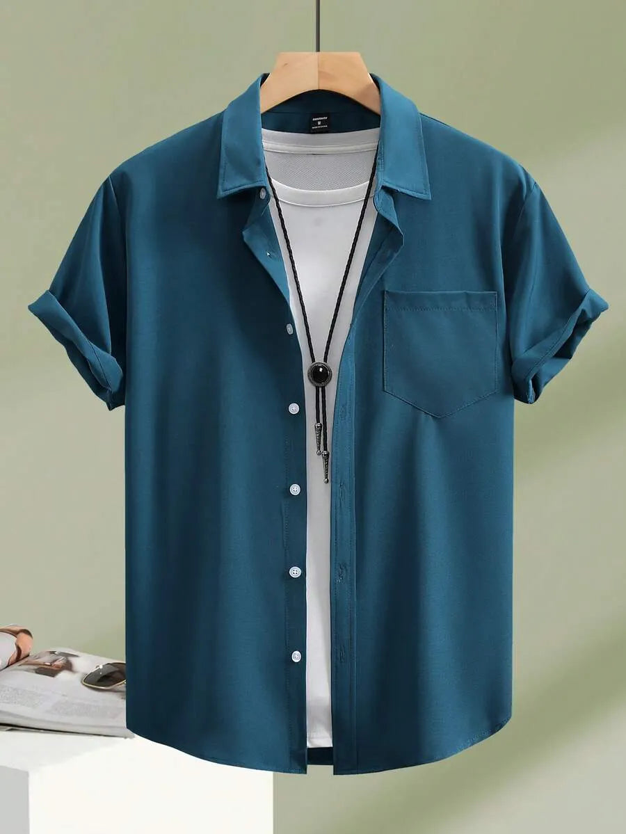 Peacock Blue Plain Half Sleeve Shirt