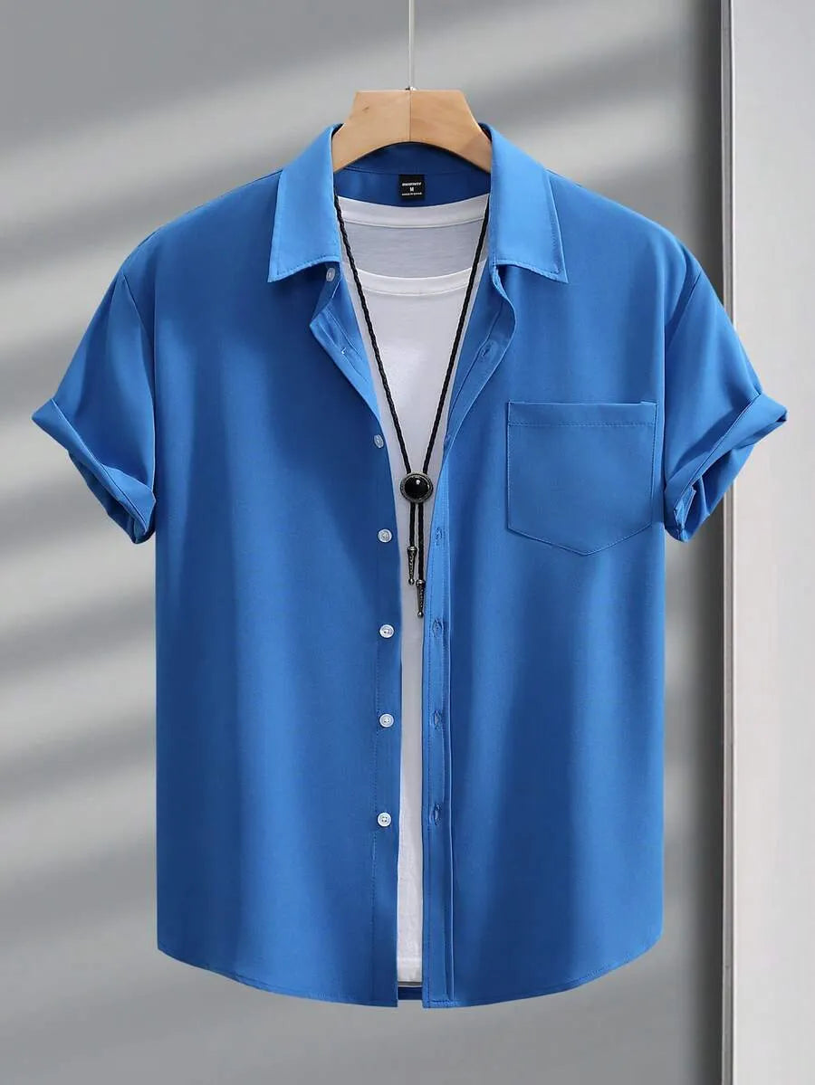 Teal Blue Plain Half Sleeve Shirt