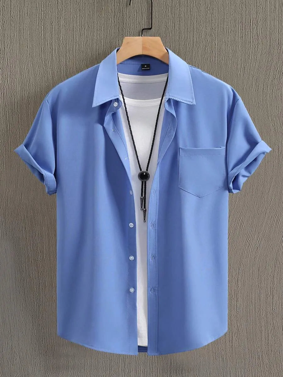 Dark Wash Plain Half Sleeve Shirt