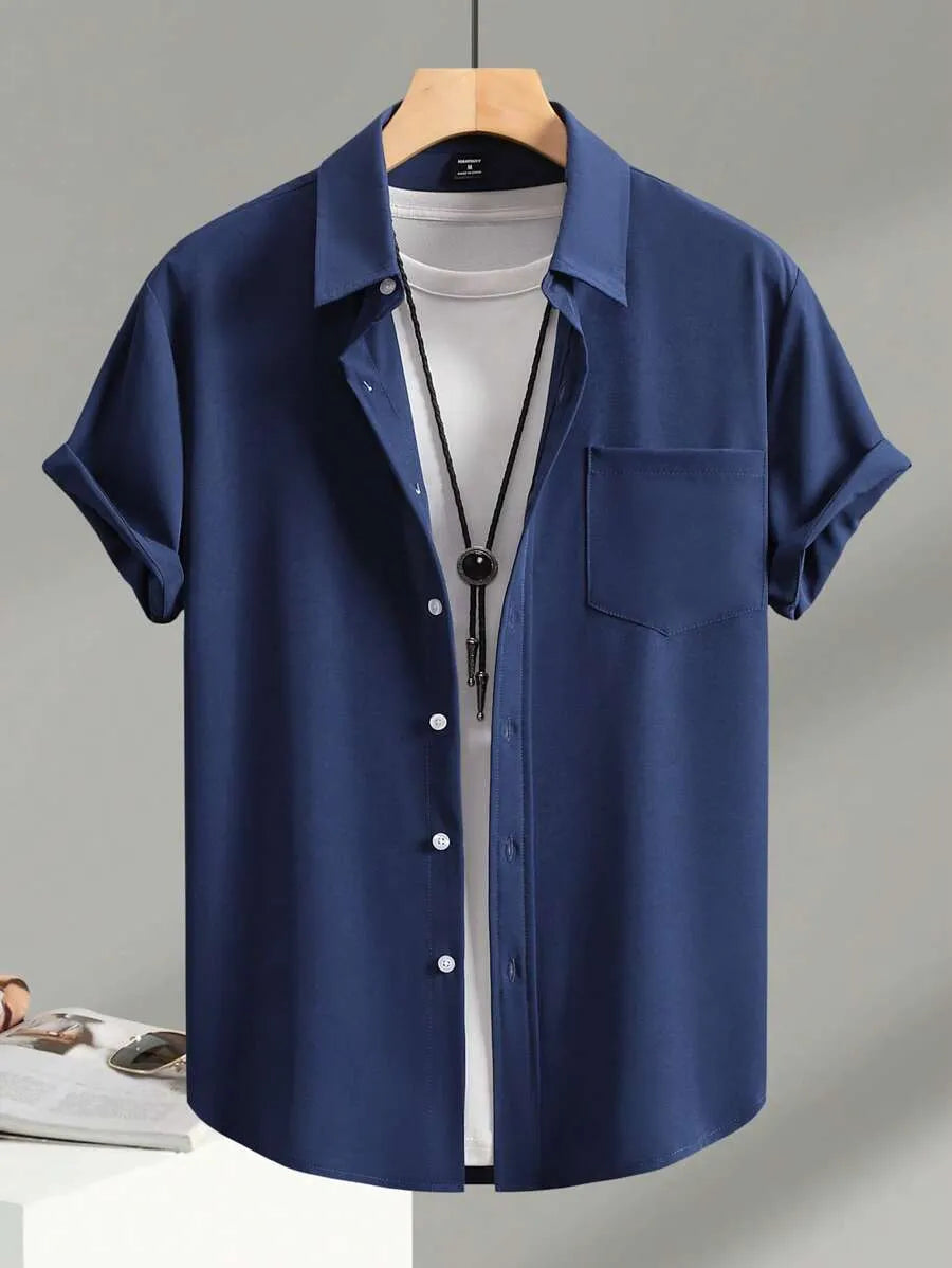 Navy Blue Plain Half Sleeve Shirt