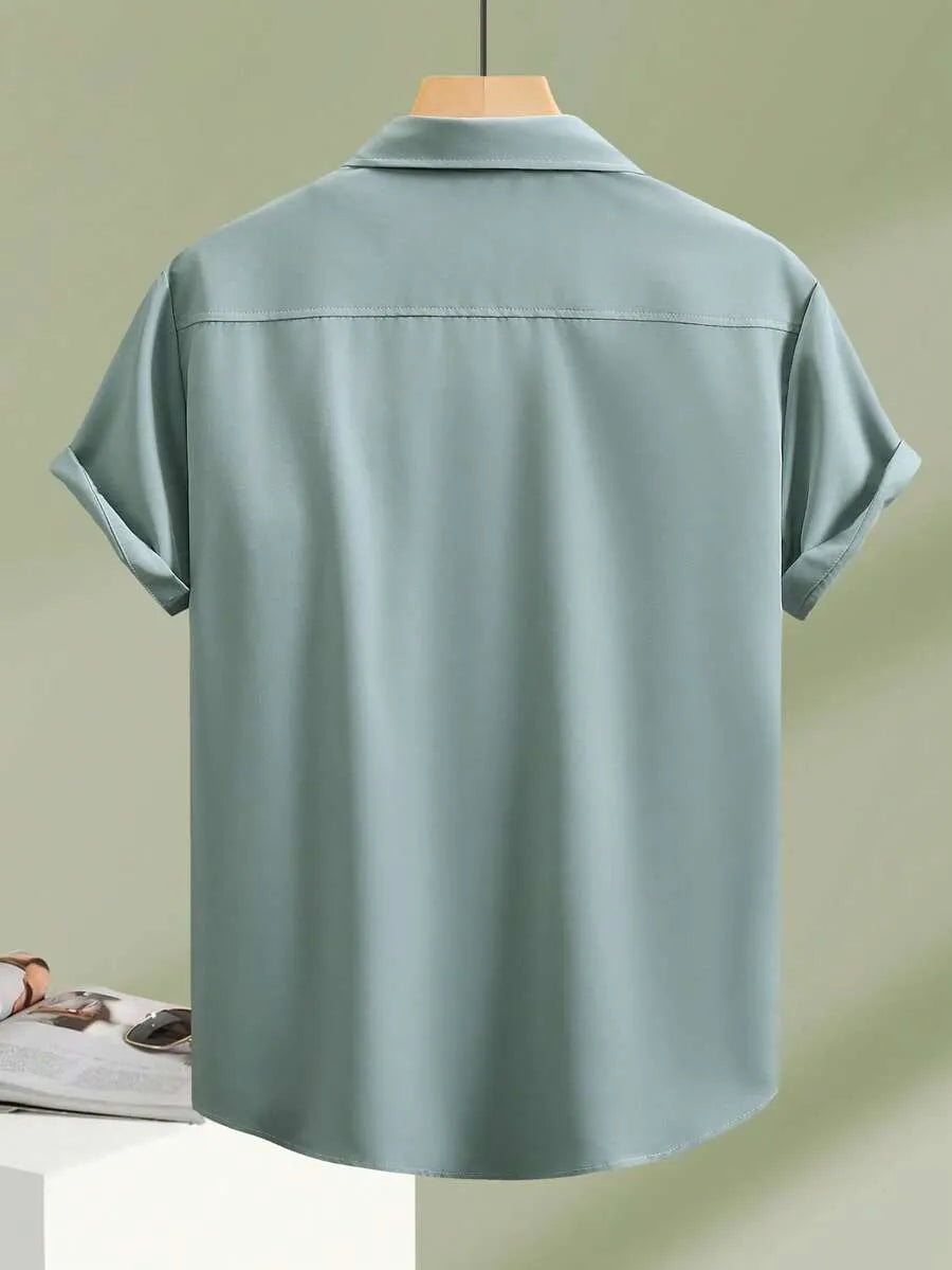 Gray Green Plain Half Sleeve Shirt