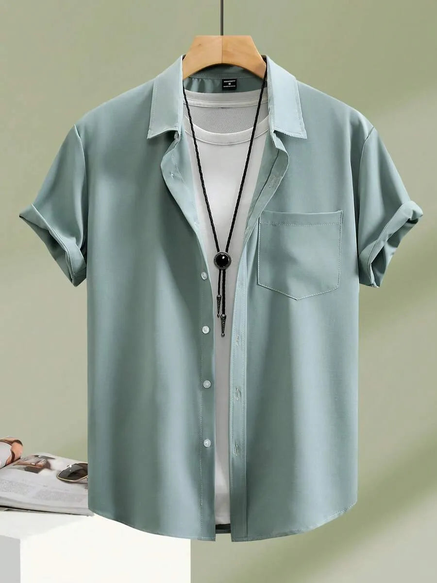 Gray Green Plain Half Sleeve Shirt