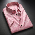 Pink Shirt with Leaf Print Half Sleeve Shirt (SKU-501)