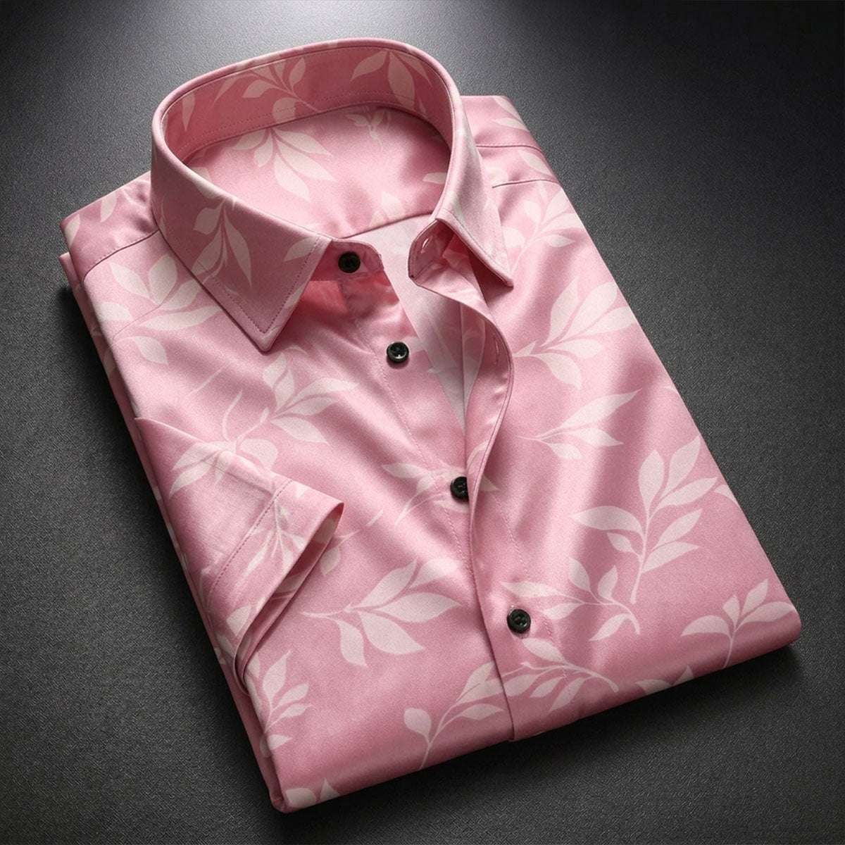 Pink Shirt with Leaf Print Half Sleeve Shirt (SKU-501)