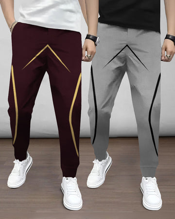 (Pack Of 2) Mens Printed Trackpants / Maroon & Grey